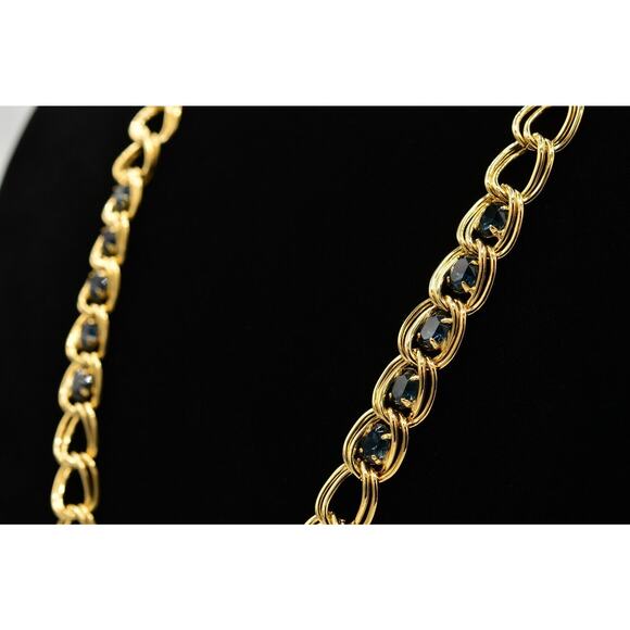 Givenchy Vintage Crystal Chain Necklace Chunky Gold Double Linked Blue 1980s 9J - Picture 10 of 12